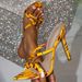 European American Gentle Style Embossed Pointed Toe Stiletto Sandals With Cross Straps And Ankle Buckle, Women's Formal_vogvips.com