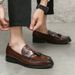 Euro Step Large Size Tassel Slip-On Men's 2025 New Brogue British Style Pointed Leather Shoes Loafers For Men_vogvips.com