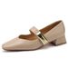 wangjia Wangjia Super Comfortable Genuine Leather Square Toe Shallow Mouth Single For Women Spring New Versatile Chunky_vogvips.com