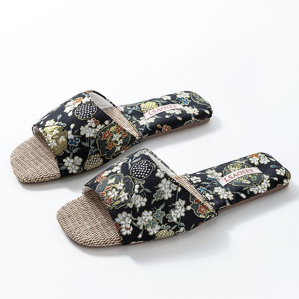 Women’s Shoes New Style Satin Embroidery Cowhide Bottom Home Sandals And Slippers National Trend Spring And Summer Open Ladies Flip Flops_vogvips.com