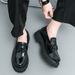 Britih Style Men' Black And White Color Block For Short Stature Height Increaing Slip-On Thick Sole Leather_vogvips.com