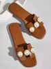 New Pearl Flat Slippers For Women Wear Beach Sandals With Low Heels_vogvips.com