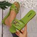 SHLIANG Fashion Women Slippers Lightweight Flat Sandals Metal Decoration Casual Shoes Fashion Chain Slippers Beach Slides Women V0164_vogvips.com