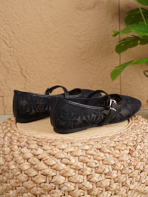 Foreign Trade Cross-border In-stock 2025 Summer New Floral Embroidered Mesh Ballet Flats With Square Toe_vogvips.com