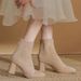 Heels French Style Chunky Ankle 2023 New Autumn Suede Square Toe High Heel Nude Boots For Women_vogvips.com