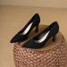 2025 New High Heels Women's Coarse Heel Black Long Standing Non Tiring Work Soft Bottom Shallow Mouth Pointed Single_vogvips.com