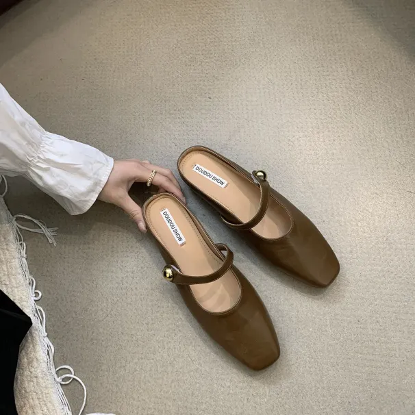 Flats Classic Dress Sandal Women Silver Beige Brown Ankle Buckle Shoes Fashion Slippers_vogvips.com