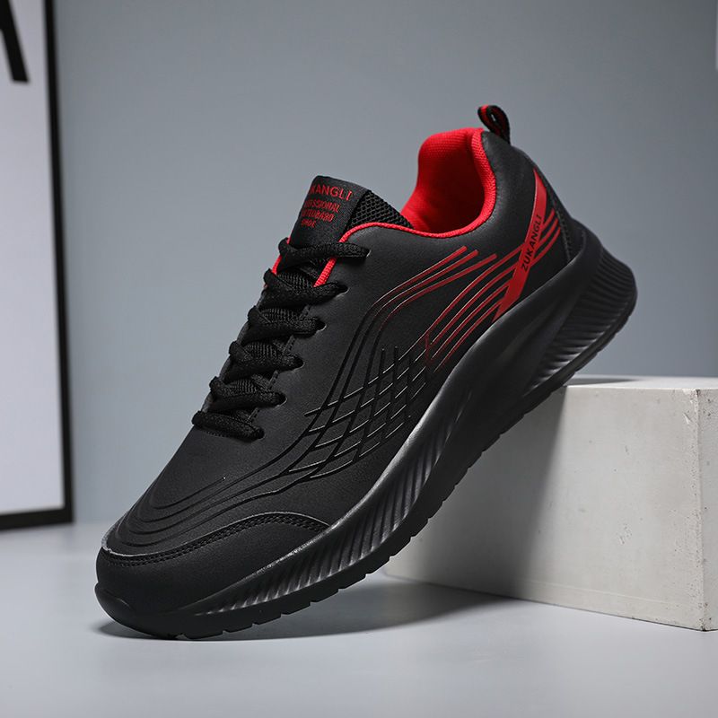 New Autumn Leather Waterproof Black Casual Versatile Running Men's Shock-Absorbing Lightweight Sports Shoes_vogvips.com