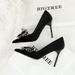 3739-H62 Sparkling Color Double Layer Bow Decoration Xishi Velvet Ultra High Heels Shallow Mouth Women's Shoes_vogvips.com