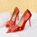 1829-H27 Style Banquet Thin Shallow Mouth, Pointed Crystal Bow, Women's Shoes, High Heels, Single Shoes_vogvips.com