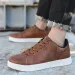 Classic Men Leather Shoes Thick-soled Casual Sneakers Trendy Lace-up Walking Shoes Spring Anti-slip Comfortable Vulcanized Shoes_vogvips.com