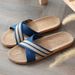 Men Shoes Slippers Linen Home Indoor Open Toe Flat Shoe Beach Slippers Striped Spliced Rubber Sandals Zapatillas Hombre_vogvips.com