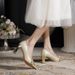 Women's Elegant Satin Wedding Shoes C799 French High Heels 13 Pointed Toe Chunky Mid Heel With Pearl Versatile Sizes 34-40_vogvips.com