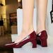6291 Korean Style Fashionable Square Toe Women's Shoes With Shallow Mouth Patent Leather Thick Heel Mid Heel, Versatile_vogvips.com