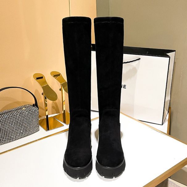 with Legs, Petite Over-the-Knee Sole Long Boots, Slimming Thick Heel, Large Size, Wide Elastic Boots For Women_vogvips.com