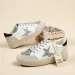 Womens White Leather Sneakers With Silver Fashionable Glitter Star And Toe Cap_vogvips.com