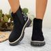 Women's Plus Size Elastic Ankle Boots British Style Embroidered Suede Round Toe Winter Martin Boots Red Black Over-the-Ankle PU_vogvips.com