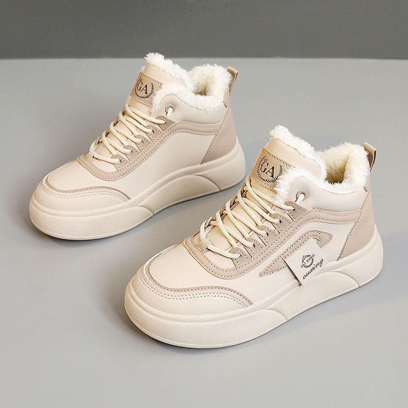 SH909 New 2024 Autumn Winter Warm Cotton Shoes Patchwork Women's Sneakers Plush Lined Student Wear-Resistant Thick Sole_vogvips.com