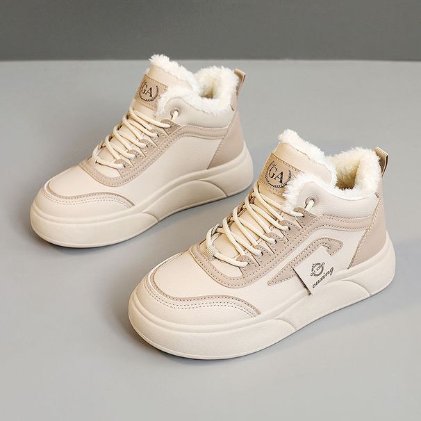 SH909 New 2024 Autumn Winter Warm Cotton Shoes Patchwork Women's Sneakers Plush Lined Student Wear-Resistant Thick Sole_vogvips.com