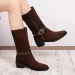 French Retro Mid Leg Boots Fashion Pointed Toe Metal Buckle Soft Sole Non Slip Low Heel Shoes 260104_vogvips.com