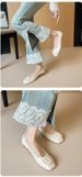 French Light Mouth Single Shoes Women's Thick Heel With Skirt Square Head One Pedal Woven Grandma Shoes_vogvips.com