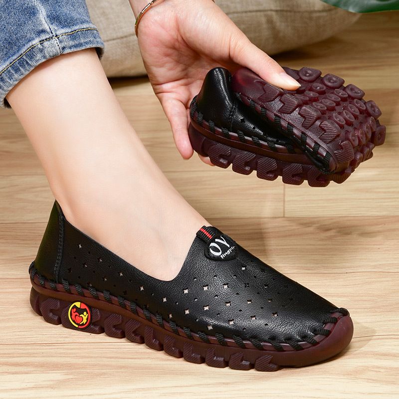 Mom's Shoes Spring And Summer Sandals Women's Casual Shoes Leather Not Tired Feet Beef Tendon Flat Women's Shoes Comfort_vogvips.com