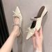Women's Pointed Toe Rhinestone Slippers Fashionable Sandals French Bow Light Luxury Half Slippers Winter New Style_vogvips.com