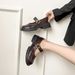 British Small Leather Shoes Women's Retro One-word With Light Mouth Black Thick-soled One-pedal Loafers_vogvips.com