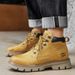 European Warm Series Autumn Winter New Yellow Leather Top Layer Pigskin Short Men's Casual Fleece Lined Warm Work Boots_vogvips.com