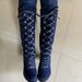 Women's Heeled Knee High Boots, Solid Color Lace Up Chunky Heeled Boots, Versatile Comfy Long Boots_vogvips.com