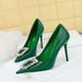3391-K30 Korean Style Fashion Party Stiletto Shallow Pointed Toe Patent Leather Snake Pattern Rhinestone Buckle Single_vogvips.com