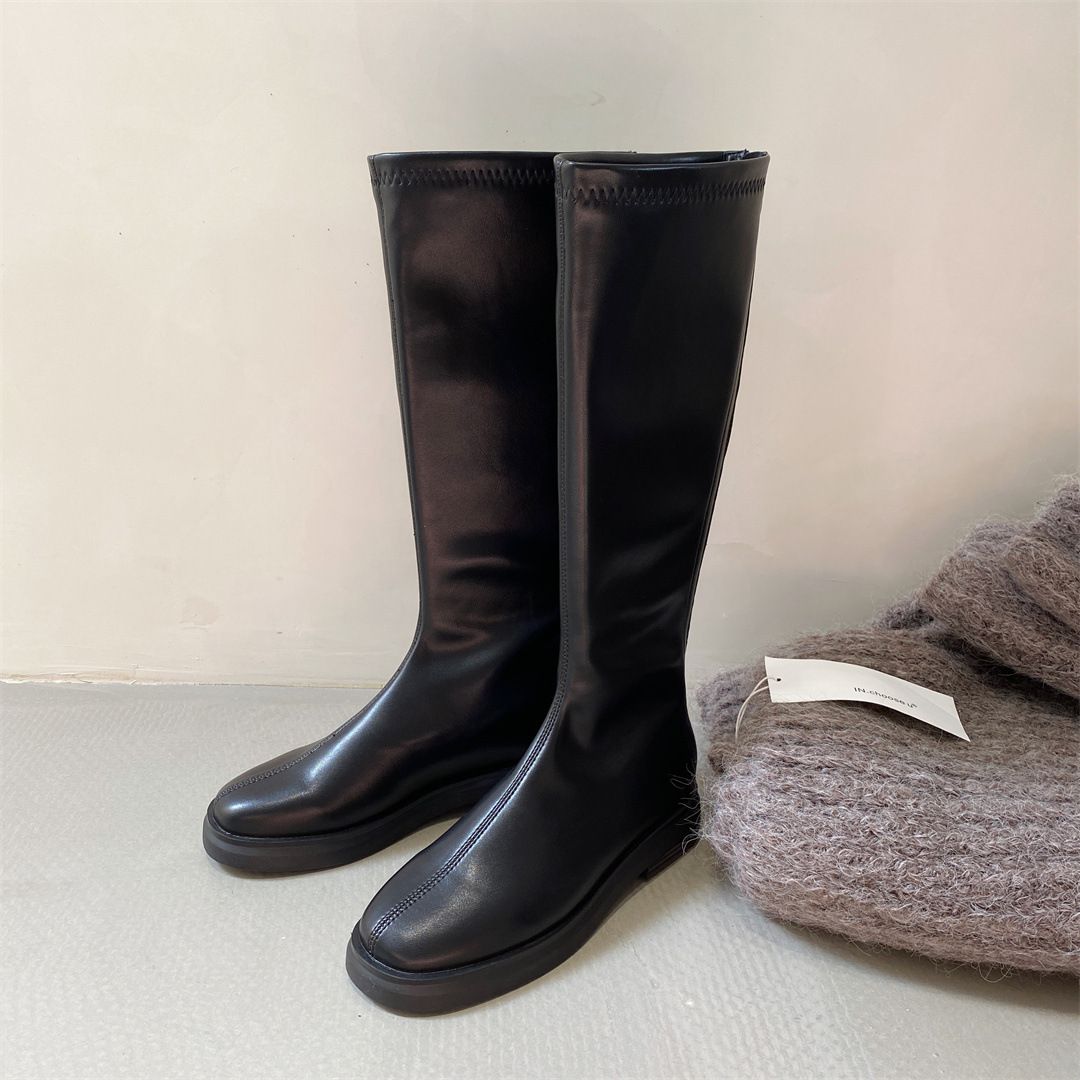 Low Heel Slim Long Back Zipper Martin 2024 Spring And Autumn Versatile Over-the-Knee Soft Leather Riding Boots With_vogvips.com