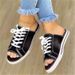 Women's Shoes Spring And Summer Fish Mouth Denim Lace Up Casual Flat Soled Women's Sandals Large Size Lace Up Slippers For Women_vogvips.com
