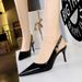 1859-A1 Style Banquet Women's With Patent Leather, Shallow Mouth, Pointed Toe, Hollowed Out Back, Metal Chain Strap,_vogvips.com