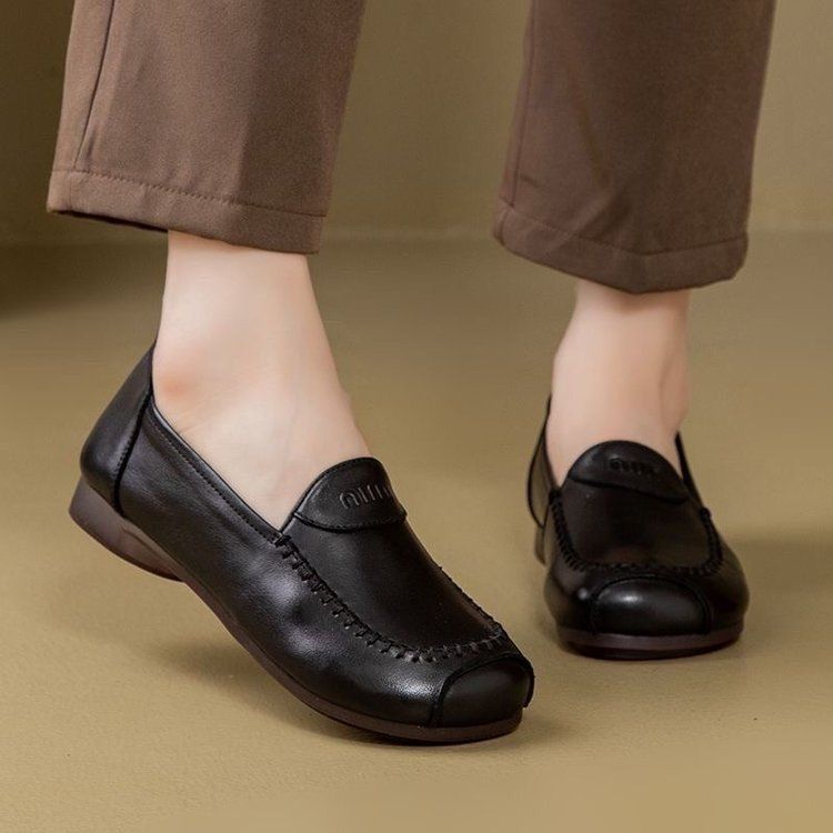 Mom Shoes Soft Sole One Pedal Single Shoes Women's Season Comfortable Soft Beef Tendon Sole Flat Sole Women's Shoes Medium Single Shoes_vogvips.com
