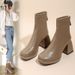 Martin Women's Autumn/winter New Korean Edition Back Zipper High Short Ankle Square Head Thick Heel Knight Boots_vogvips.com