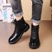 European Warm Series British High-Top Shoes Thick-Soled Side Zipper Short Black Leather Motorcycle Knight Lightweight Martin Boots_vogvips.com