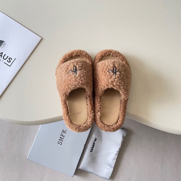 SM Outdoor Wear Balloon 2026 Fluffy For Women, Thick-soled Black Slip-on Slippers, Height-increasing Cross-pattern_vogvips.com