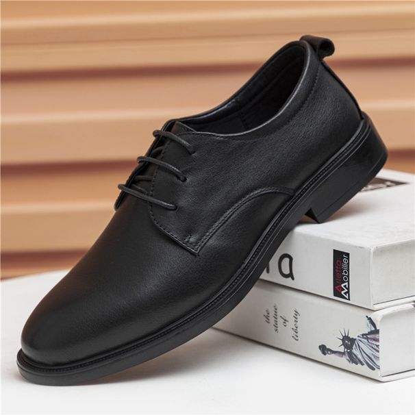 2025 New Top Layer Cowhide Business Formal Men's Low-top Round Toe Front Lace-up Wedding Groom Leather Shoes_vogvips.com