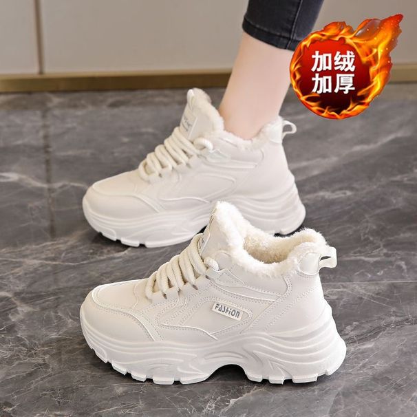 High-Top Fleece-Lined Dad Shoes For Women, Winter Thickened Warm Cotton Shoes, Thick-Soled Height-Increasing Sneakers, C_vogvips.com