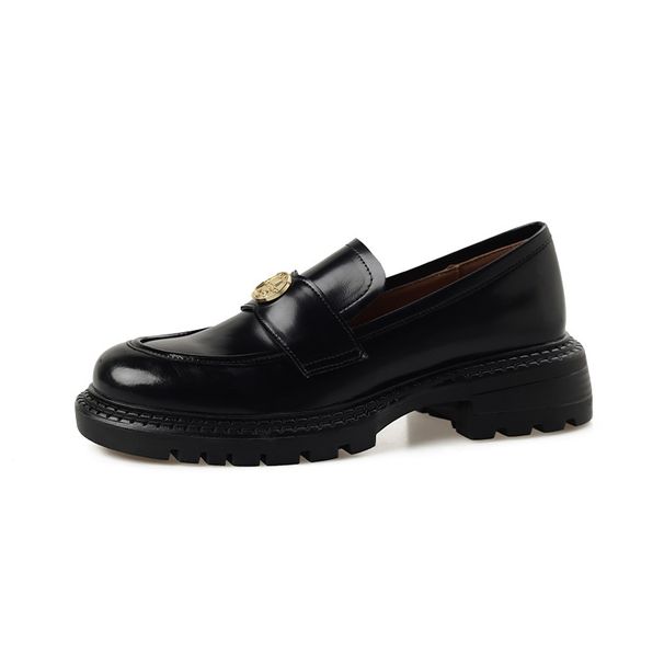 thick-soled Gold Coin Loafers For Women, Polished Small Leather Shoes, One Pedal Jk Single Shoes For Women_vogvips.com