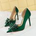 626-H38 Wind High Women's Thin Heels Shallow Mouth Pointed Side Hollow Water Diamond Bow Single Wedding Shoes_vogvips.com