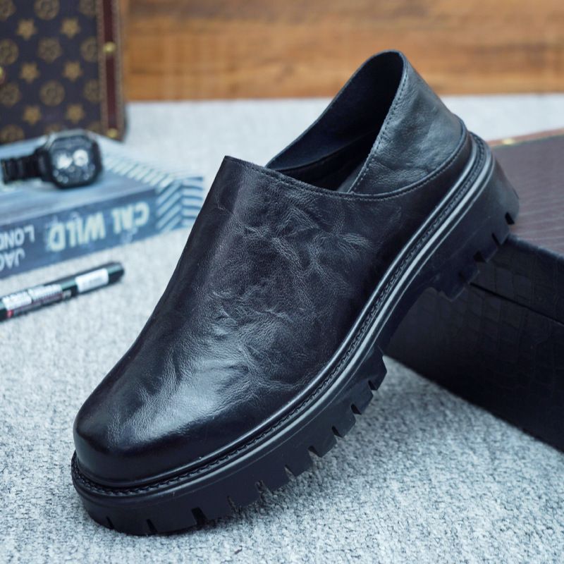 European Warm Series 2025 Autumn Winter New Increasing Men's Low Top Casual Leather Shoes Slip-On Driving Non-Slip Invisible Height Increase_vogvips.com