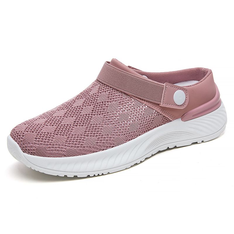 Women's Flying Woven Breathable Single Shoes Bag Head Half Tray Casual Shoes Women's Shoes Mesh Slippers_vogvips.com