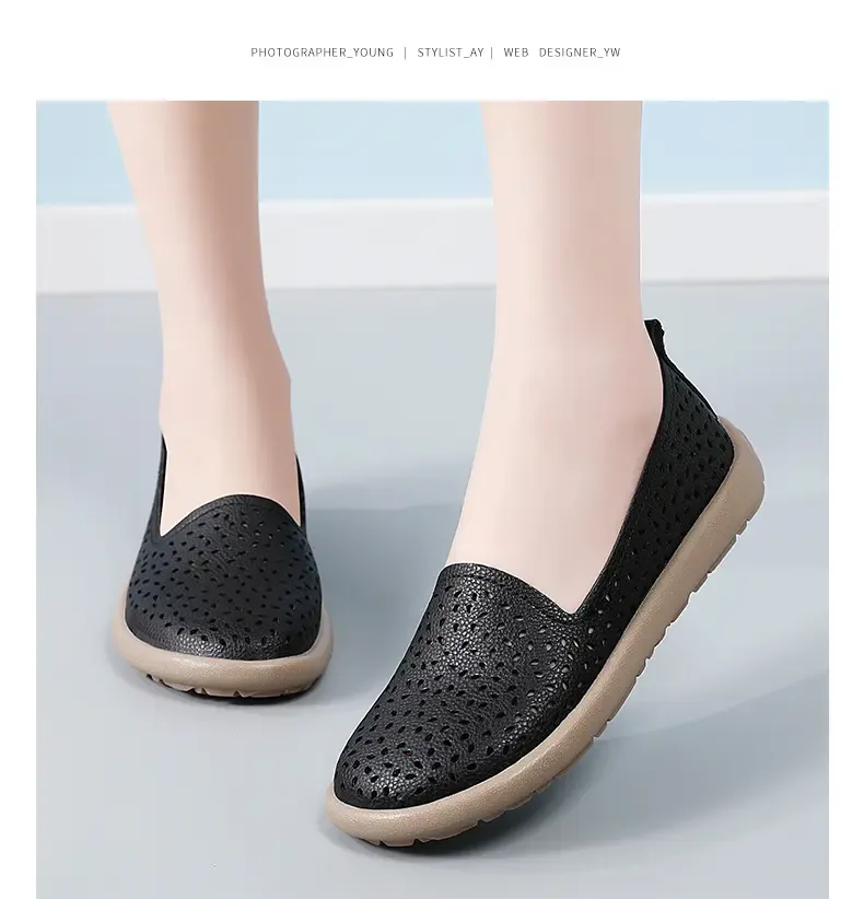 Leather Casual Soft Sole Hollow Breathable Doudou Shoes Driving Shoes Flat Shoes Comfortable And Light, Free Pinch Music One_vogvips.com