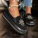 Autumn/Winter New Rhinestone Embroidered Flat Loafers Platform Casual Round Toe Slip On Thick Soled Single Shoes For Women_vogvips.com