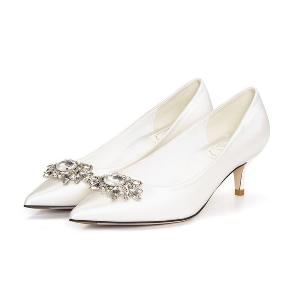 Low Heeled Rhinestone Maternity Wedding Dress Bridesmaid Shoes Plus Size 43 White_vogvips.com