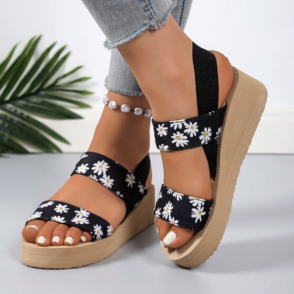Women Floral Print Platform Wedge Sandals Summer Casual Beach Shoes_vogvips.com
