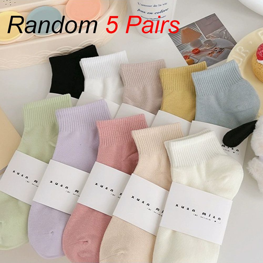 5/10 Pairs Women Macaron Colored Short Fashionable Simple Soft Comfortable Sweat Absorbing Breathable Casual Socks_vogvips.com