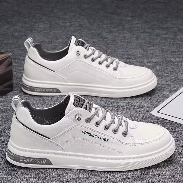 2024 Spring New Casual Leather Korean Style Versatile Trendy Shoes Men's Lightweight White Sneakers_vogvips.com